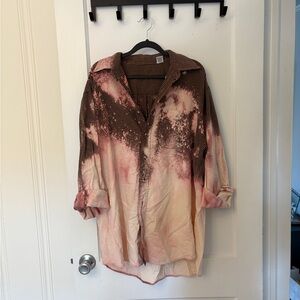 Reworked Vintage Bleached Ombré Button-Up Shirt